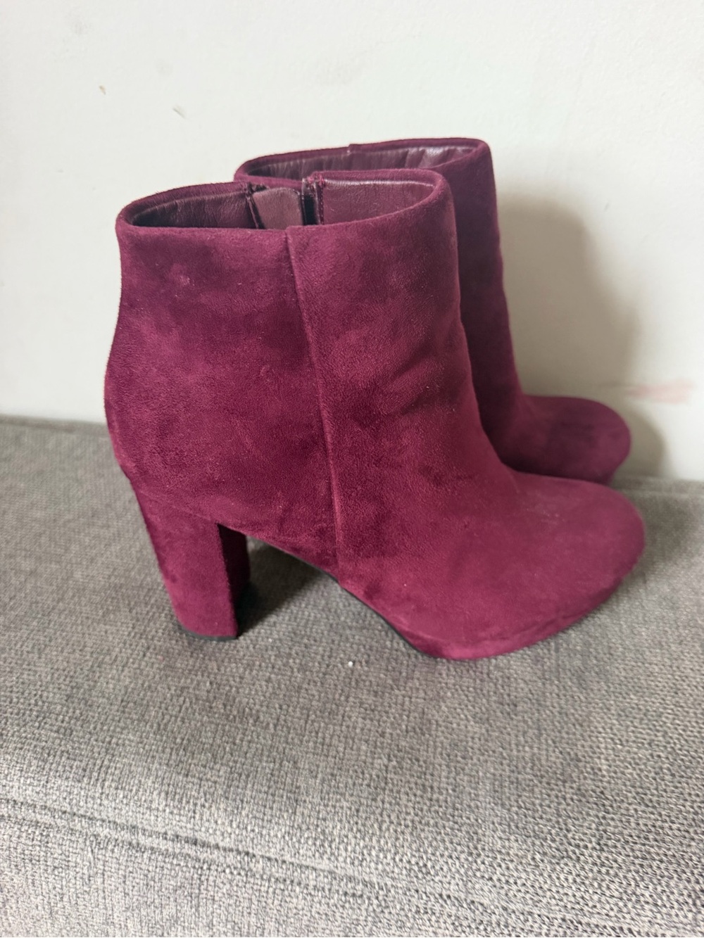 Dream Pairs Burgundy Suede Block Heel Ankle Boots
